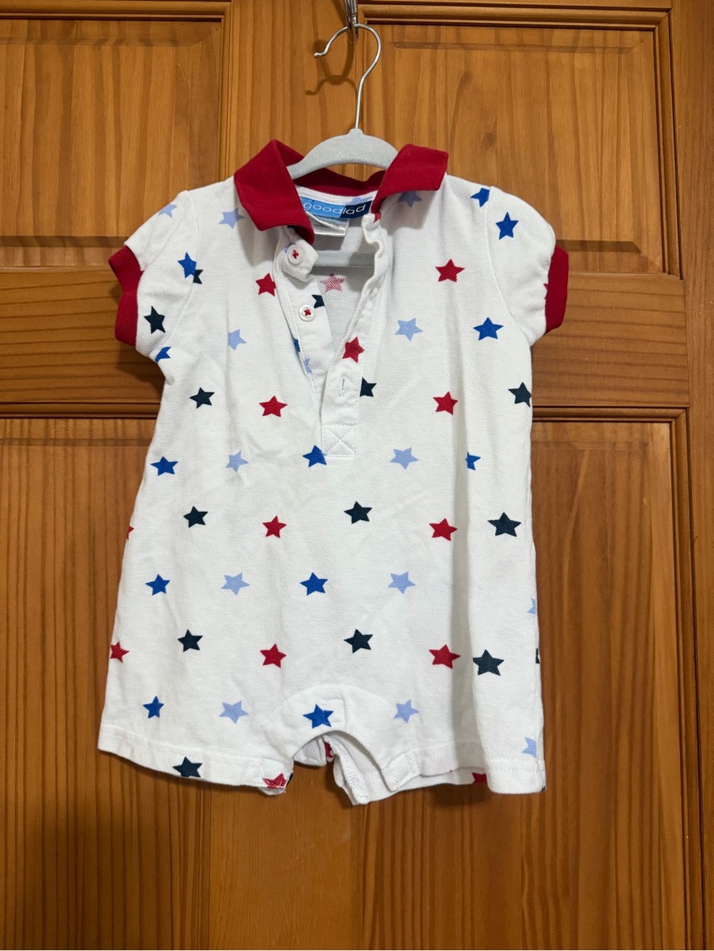 Good Lad White Romper with Red Trim and Multicolor Stars 18m